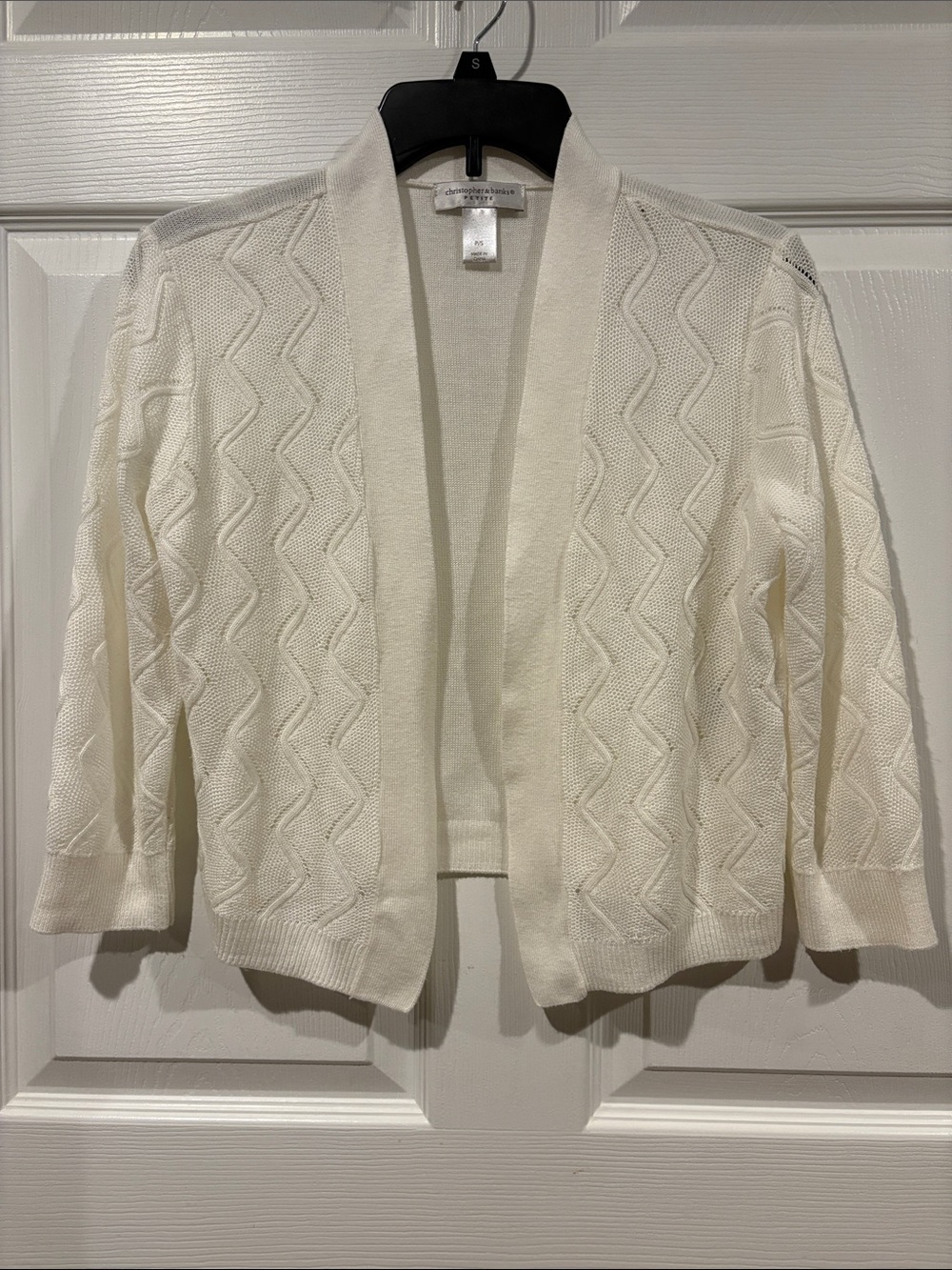 Christopher & Banks Ivory Open-Front Zigzag Knit Cardigan
